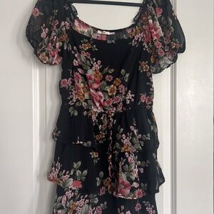 Floral Black Mini Dress